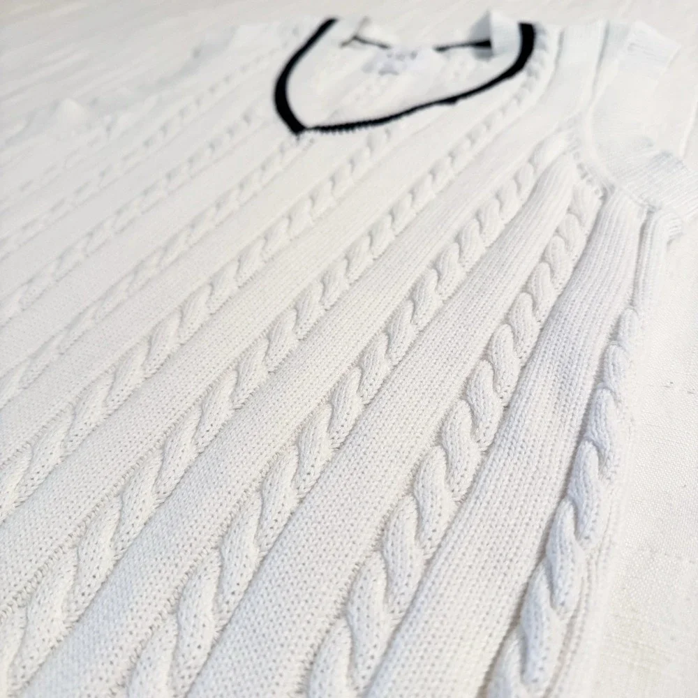 VICI Cable Knit Sleeveless Dress MEDIUM‎ White 100% Cotton V Neck Preppy Golf